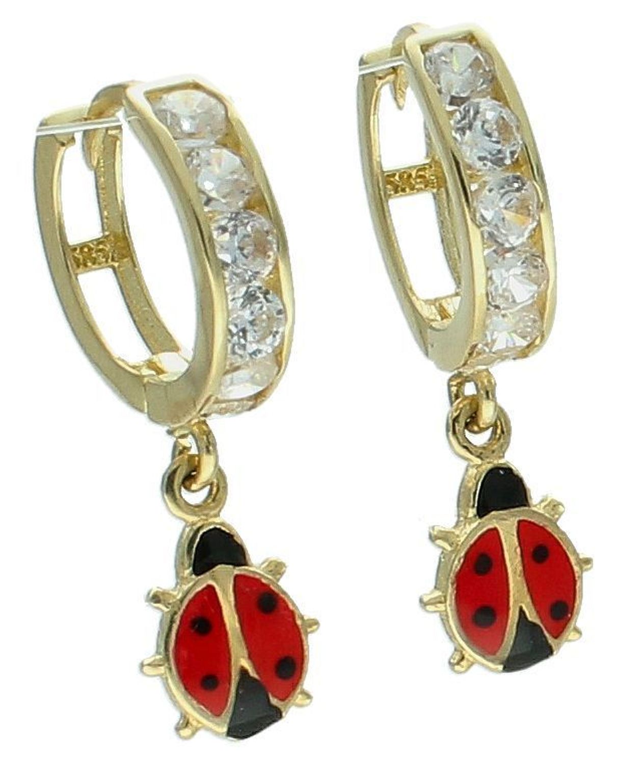 Kolczyki złote 585 z cyrkoniami i wiszącymi biedronkami KL 7885 wykonane z czerwonej emalii, wykonane ze złota próby 585 o wadze 1,80 grama idealnie będą prezentowały się 2.jpg